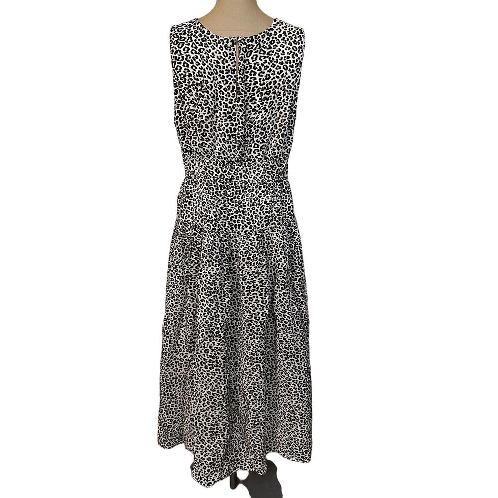 J.Crew Midi Dress Brown Leopard Crepe de Chine Sleeveless A-line Hyacinth - Picture 6 of 8